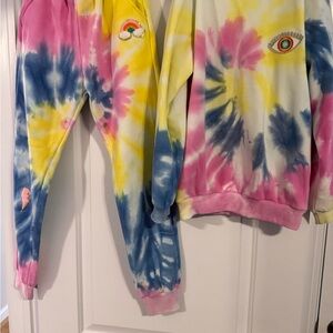 Lola + The Boys Pink and Yellow Tie-Dye Kids Matching Set, worn once
